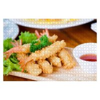 Wooden Puzzle 1000 Pieces Fried Shrimp Ball or Tempura Shrimps in Wood Plate on The Table Jigsaw Puzzles for Children or Adults Educational Toys De...