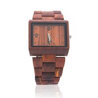 Wooden Wrist Watch for Men and Women - Rectangular Wood Watch/Red Sandalwood/Analog Citizen Movement/Wood Watch Band - Includes Logo Stamped Box