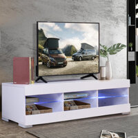 Woodyhome 57" High Gloss TV Stand with LED Lights 6 Open Layers Cabinet Modern Storage Holder Entertainment for Home Liv