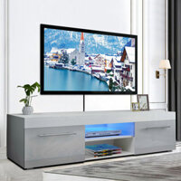 Woodyhome High Gloss TV Stand with LED Lights 2 Drawers Cabinet Modern Storage Holder Entertainment for TVs up to 59 Inc
