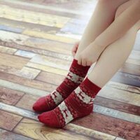 Wool Blend Cozy Thick Crew Socks Causal Winter Christmas Ankle Socks Khaki - Red