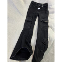 Workwear Hot Girl Spring and Autumn Slimming Women's High Waist Jeans Bootcut Pants Design New Black American Retro MSWK