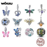 Wostu honey bee bee Hạt charms Mặt Dây Chuyền Bằng Bạc 925 zircon Hình Bướm Chuồn Chuồn diy Để Làm Trang Sức