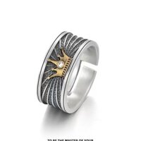 Wsanguisp3949 Thiết Kế Ban Đầu Vương Miện Bạc Thái Retro Nhẫn Độc Đoán Nam Hợp Thời Trang Retro Niche Đơn Mở Nhẫn Có Thể Điều Chỉnh