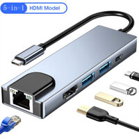 Wss 5 Trong 1 USB C Hub Loại C Sang 4K HDMI Tương Thích Adapter RJ45 Mạng 100M Ethernet Lan Cổng Sạc Adapter Cho Macbook Pro Mới