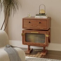 w*Tủ Lưu Trữ Phòng Khách Bắc Âu Tủ Lưu Trữ Phòng Ngủ Tủ Bên Ghế Sofa Gỗ Nguyên Khối Retro Tủ Bên Đầu Giường Robot Mây