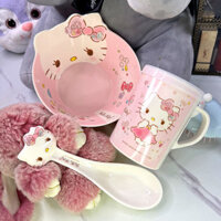 Wuhe Trẻ Em Bộ Đồ Ăn HelloKitty Công Chúa Phong Cách Bát Dễ Thương Cô Gái Trái Tim Bát Người Ảnh Hưởng Hello Kitty Bát Cơm Chống bỏng K2