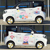 Wuling Mini, Nhãn dán xe Peppa Pig màu hồng, Phụ kiện trang trí ô tô hoạt hình