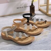 Wuyi Thiết Kế Mùa Hè 2024 Giày Sandal Bohemian Kim Cương Giả Phẳng Thoải Mái Chống Trơn Trượt Thoáng Khí Size Lớn Đi Biển Nữ 25.3.4