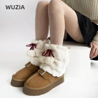 Wuzia Sang Trọng Lông Tơ Giày Bốt, Lông Dày Sang Trọng Lông Tơ Tất, Bóng Lông Ấm Áp Y2K Quà Tặng Hàng Dệt Kim