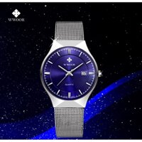 Wwoor Đồng hồ nam văn phòng chất lượng cao Dây lưới thép không gỉ hàng ngày Đồng hồ thạch anh chống nước-8016