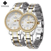 WWOOR Đồng Hồ Quartz  Chất Liệu Thép Không Gỉ Đính Đá Sang Trọng Cho Cặp Đôi 8856