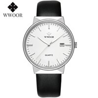 WWOOR Đồng Hồ Quartz  Chống Thấm Nước Với Dây Đeo Da Thật Màu Vàng Đen 8826P