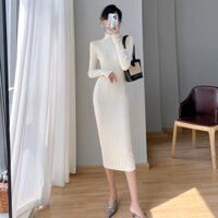 WYB-Váy liền dệt kim, Áo len dài quá đầu gối mặc bên trong ôm sát hông ôm sát thu đông 2024 nữ, váy dài Nam 4