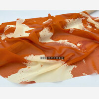 X Yiting Mềm Drap Smudge Tranh Sơn Dầu Phong Cách Vải Voan Cam Màu Be Đầm George Sợi Vải