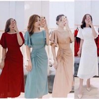 X2 váy maxi đen rút dây chiết eo đỏ noel Đầm trắng dự tiệc tay cánh tiên du xuân tết (kèm hình thật)