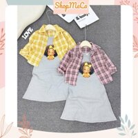 X28, Váy đầm bé gái, Váy 2 dây dáng dài cô gái tóc xù kèm áo sơ mi caro cho bé gái