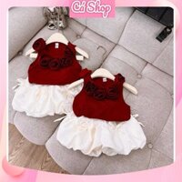 X40, Bộ quần áo bé gái, Set áo đỏ hoa sát nách cv bồng nơ cho bé gái