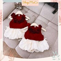 X40, Bộ quần áo bé gái, Set áo đỏ hoa sát nách cv bồng nơ cho bé gái