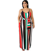 X9034 Loose Big Code Stripes Sling Dress