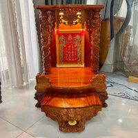 [XÀ CỪ LOẠI 1_CÓC NGẬM TIỀN] Bàn thờ thần tài ông địa gỗ xà cừ dày dặn cột rồng mâm kéo cóc hút tài lộc 48cm 60cm đẹp