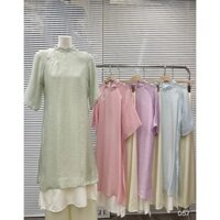 (XẢ HÀNG ) ÁO DÀI CÁCH TÂN GHIM BƯỚM TRẮNG ĐÓN TẾT 4 MÀU XANH MIN , HỒNG , TÍM , XANH DƯƠNG