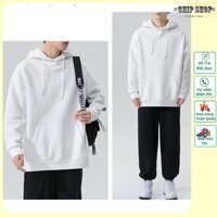 (Xả hàng) Áo hoodie trắng nam nữ unisex form rộng chất vải  nĩ bông dày dặn free size dưới 70kg