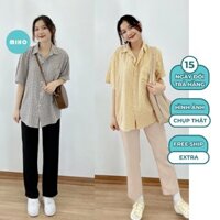 XẢ HÀNG Áo sơ mi kẻ ngắn tay ba màu thời trang nữ Miho House