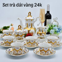 (XẢ HÀNG) Bộ ấm trà, set ấm chén trà cao cấp, sang trọng dát vàng 24k, vàng dập nổi, quà tặng quà biếu