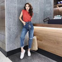 XẢ HÀNG GIÁ RẺ_Quần Baggy Jeans Nữ Rách Gối Cao Cấp OHS3026