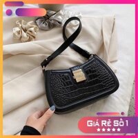 [Xả Hàng Giá Sock] Túi Kẹp Nách ♥XẢ KHO♥ Túi Xách Nữ Khóa Vuông Da Rắn Monbags