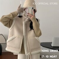 [XẢ HÀNG NGHỈ TẾT] Áo Khoác Gile Da Lộn Lót Lông 4 Màu Xinh Xắn - Áo Khoác Lông Nữ Da Lộn Phong Cách Hàn Quốc Cổ Đứng