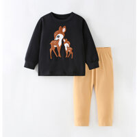 XẢ HÀNG SIÊU SALE Mã 8705 bộ dài tay bé gái thêu nổi hình nai con cực đẹp, thấm hút mồ hôi