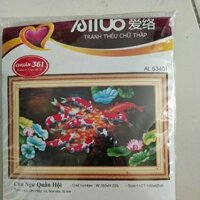 xả hàng Tranh thêu cửu ngư quần hội 53401 kt 100x62cm