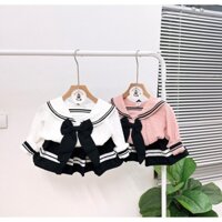XẢ HÀNG - Váy cho bé gái, set váy đồng phục áo len thừng cổ thủy thủ kèm chân váy xếp ly cho bé