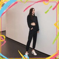 Xả Hết 166B1 Set bộ thể thao áo croptop tay phồng và quần nỉ jogger siêu cá tính sporty girl   Xả Hết