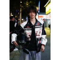 [Xả kho] Áo Khoác Da Nam Racing Jacket Họa Tiết Thêu Nổi Phối Màu Đen Trắng Phong Cách Đường Phố