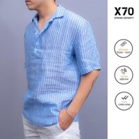 [XẢ KHO] Áo Sơ Mi Nam Linen Hoạ Tiết Sọc Dọc Không Túi Thời Trang X70 - 07550002