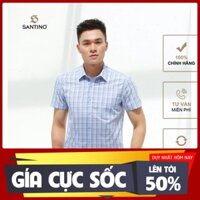 [XẢ KHO] Áo sơ mi nam ngắn tay Santino, chất liệu sợi tre, hoạ tiết caro, dáng slim trẻ trung ASN495S607