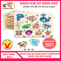 [XẢ KHO] Bảng gỗ song ngữ thông minh cho bé Bảng núm gỗ Hình Khối Bảng số Bảng chữ cái Tiếng Anh- Tiếng Việt Bảng gỗ Động Vật Bảng gỗ Hoa Quả Bảng gỗ Giao Thông Đồ chơi gỗ thông minh cho bé Bảng ghép hình cho bé