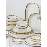 [XẢ KHO] Bát tô, đĩa sứ trắng viền vàng cao cấp bán lẻ - VS326 EAKC