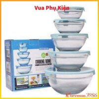 [XẢ KHO] Bộ 5 Bát Thủy Tinh Trơn Cường Lực Chịu Nhiệt Tốt Có Nắp Đậy Nhựa Tiện Dụng