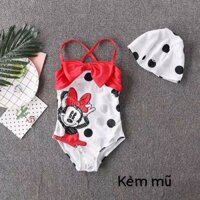 Xả kho bộ bơi mickey chấm bi kèm mũ dâu tây cho bé gái