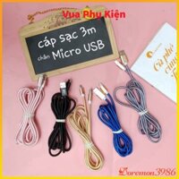 [XẢ KHO] Cáp sạc dây dù dài 3m chân Micro USB dùng cho Samsung Oppo