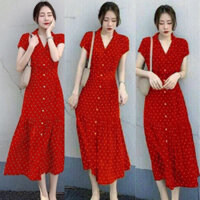[XẢ KHO] Đầm váy xòe chấm bi cổ vest đi làm công sở thường ngày Đầm xòe cho nữ size M,L,XL - Hàng mới về