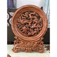 [XẢ KHO] Đĩa Gỗ Phong Thuỷ Tứ Linh chân Rồng Gỗ Hương Đá