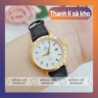 XẢ KHO Đồng hồ đôi nam nữ đeo tay OMG dây da viền mạ vàng đẹp giá rẻ thời trang chính hãng Winsley XẢ KHO