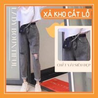 [XẢ KHO - FREESHIP] Quần Baggy Jeans Khói Rách Gối Cạp Cao
