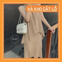 [XẢ KHO - FREESHIP]  Set áo sát nách kèm váy đuôi tôm bèo xinh xắn - chất vải xốp nhăn