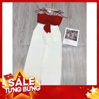 [Xả Kho Giá Sốc] Bộ Áo 2 Dây Đỏ Kèm Quần Culottes 🦋 Set Áo Nữ Nở Ngực Kèm Quần Dài Trắng Ống Rộng 🦋